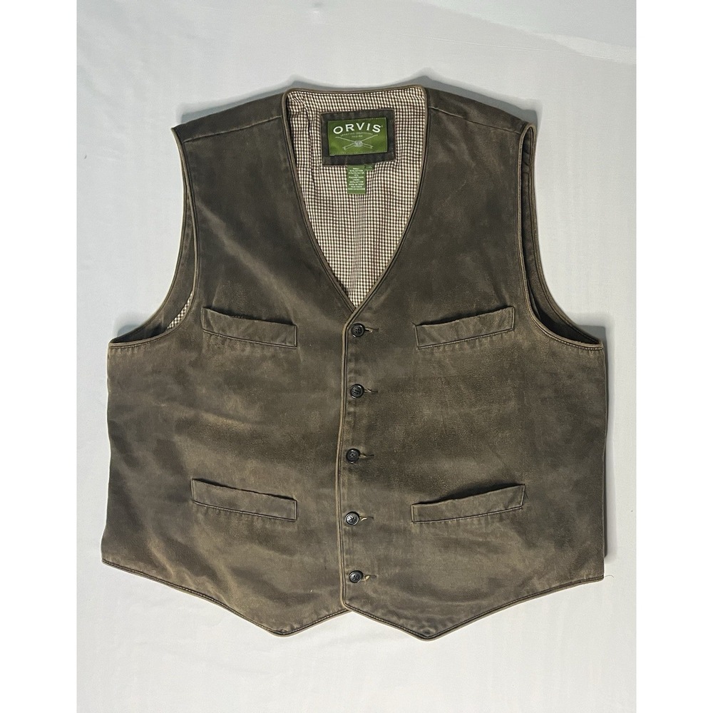 Orvis Suede Lined Waistcoat Vest Men's Size 2XL Brown Button Up Western Outdoors